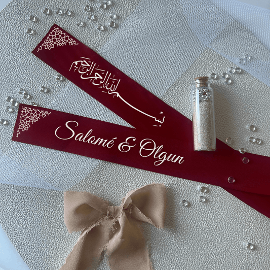 Ceinture de Marié Ruban Satin Rouge - Gelin Kuşağı - Bordeaux (40mm) - Prénoms & Bismillah 2