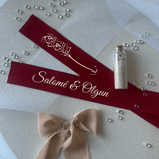 Ceinture de Marié Ruban Satin Rouge - Gelin Kuşağı - Bordeau (40mm) - Prénoms & Bismillah